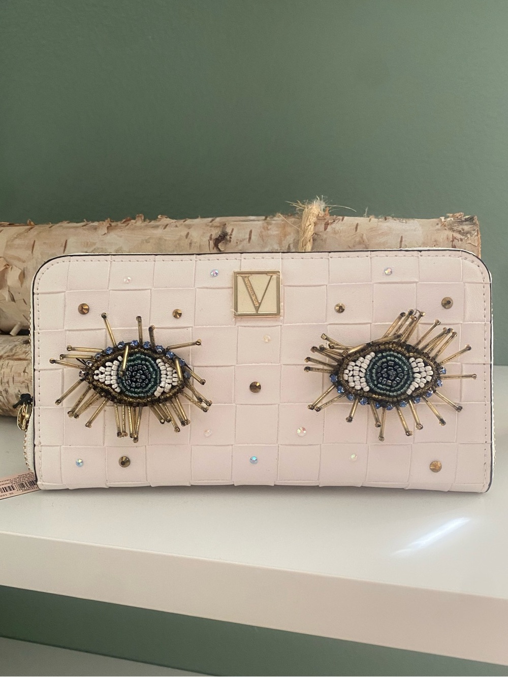 Blush Eye Embellished Wallet Clutch
